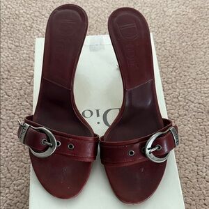Dior Burgundy Mules with Metallic Buckle